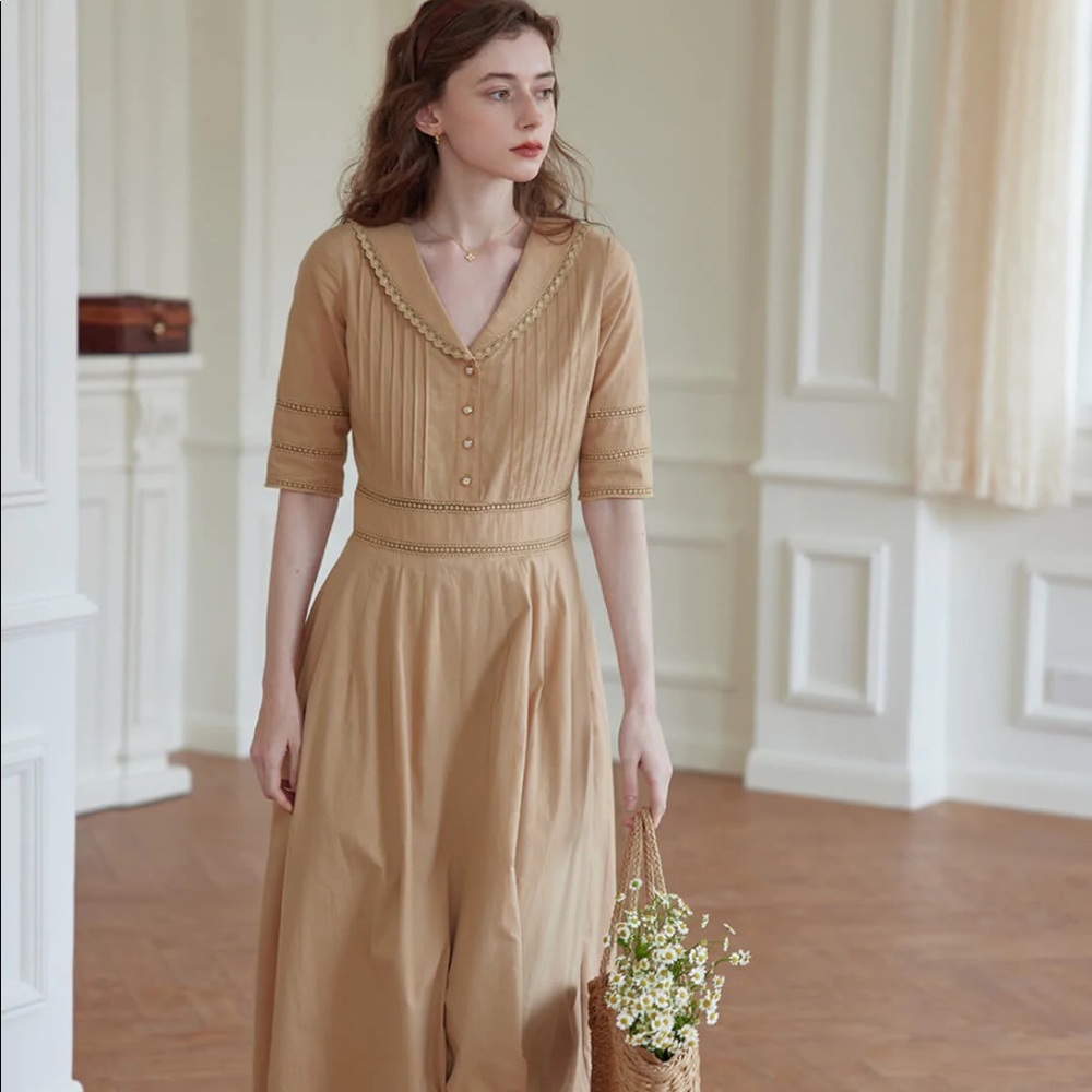 Simple Retro Cotton Midi Dress